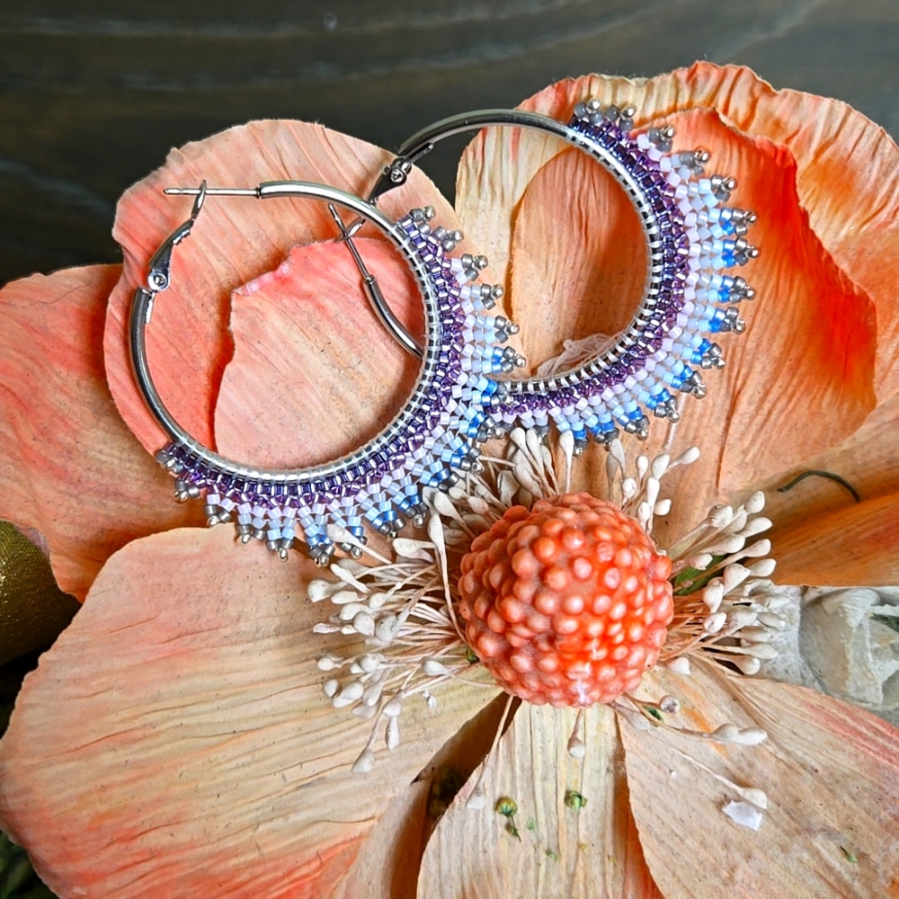 Beautifully handcrafted Myuki beaded hoop earrings hypoallergenic SS tone